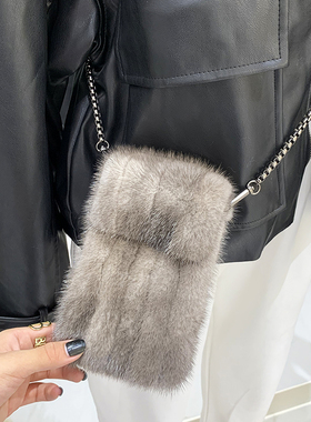 【手机包】迷你水貂毛零钱包斜挎小包手机包女百搭女士单肩手机袋