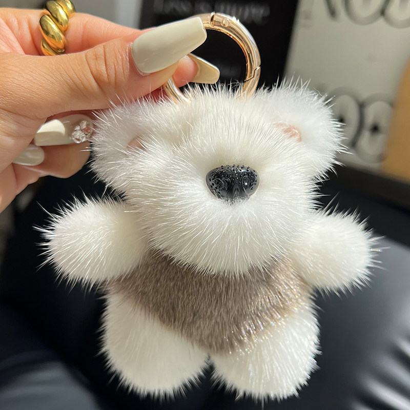 【可爱小熊】真水貂毛汽车钥匙扣挂件毛绒公仔书包包挂饰生日礼物