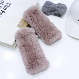 獭兔毛编织半指手套 韩版 新款 甜美可爱护腕手套 软绵绵暖手套