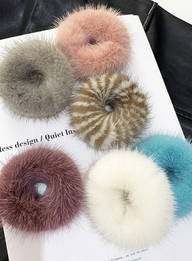 韩国ins水貂毛皮草发圈 简约风毛毛头绳 网红毛绒毛球皮筋发饰女