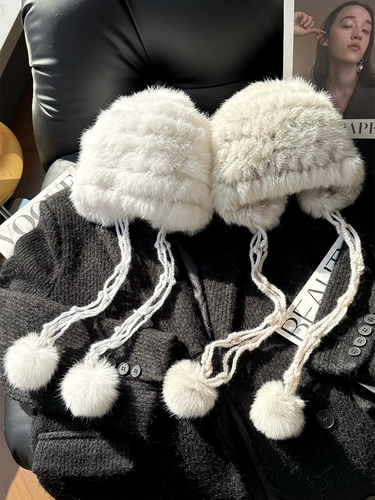 Шапка из кроличьего меха, женская зимняя меховая шапка с защитой ушей, шапка Баотоу, милая и милая универсальная шапка-тазик, показывающая лицо маленькой шапки Лей Фэна