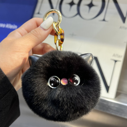 可爱呆萌獭兔毛小猫咪汽车钥匙扣挂件ins毛绒公仔玩偶书包包挂饰