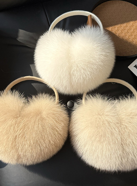 可爱奶油色超大狐狸毛耳捂可伸缩加厚保暖耳罩秋冬女毛绒耳套耳暖