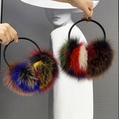 狐狸毛耳罩 七彩色狐狸毛耳罩保暖护耳套真皮支架皮草耳套耳捂