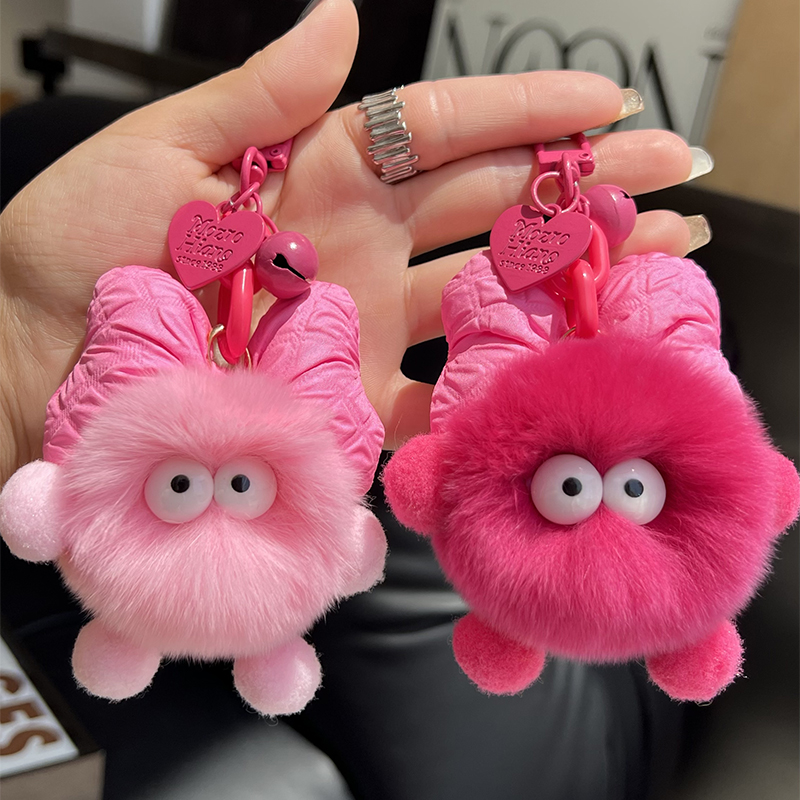 可爱蝴蝶结小煤球钥匙扣背包挂件