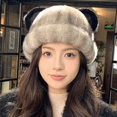 水貂毛米奇耳朵盆帽女时尚 冬季 韩版 洋气保暖甜美貂皮礼帽皮草帽子