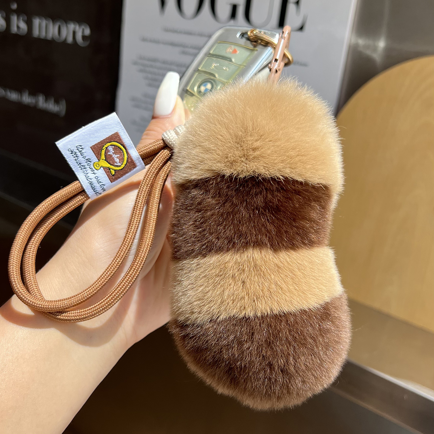 cc皮草可爱小浣熊尾巴钥匙扣包挂