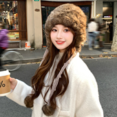 复古真兔毛毛绒帽子秋冬季 加厚保暖套头护耳帽防寒显脸小皮草帽子