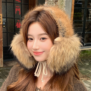 青根貂系带耳罩女冬加厚保暖皮草护耳耳套貉子毛耳包防寒耳暖耳捂