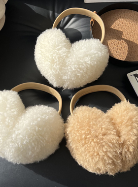 可爱真羊毛耳罩女秋冬季百搭保暖双面毛绒耳包可折叠防风耳暖白色