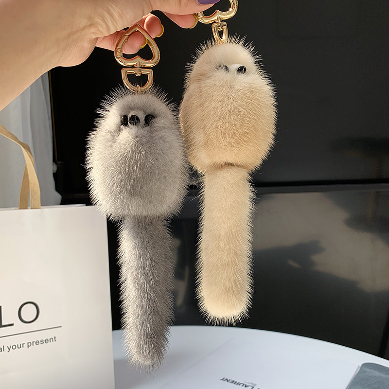 简约个性创意水貂毛汽车钥匙扣挂饰高档女士狐狸尾巴包包挂件配饰