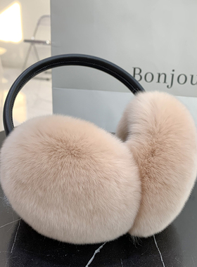 韩国ins獭兔毛耳罩女秋冬保暖耳套耳包简约真皮草耳捂耳暖可伸缩