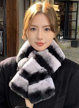 冬季双面加厚獭兔毛仿龙猫青紫蓝色保暖防寒高档兔毛皮草围巾围脖