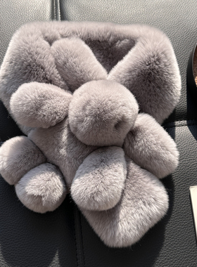 可爱真獭兔毛小兔子围巾秋冬新款百搭双面加厚保暖皮草围脖毛领子