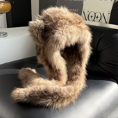 2025新款 御寒紫貂皮草风雪帽小熊帽子围巾一体帽可爱减龄款 貂毛
