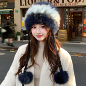 狐狸毛护耳帽东北加厚保暖针织帽狐狸毛皮草帽雷锋帽显脸小包头帽