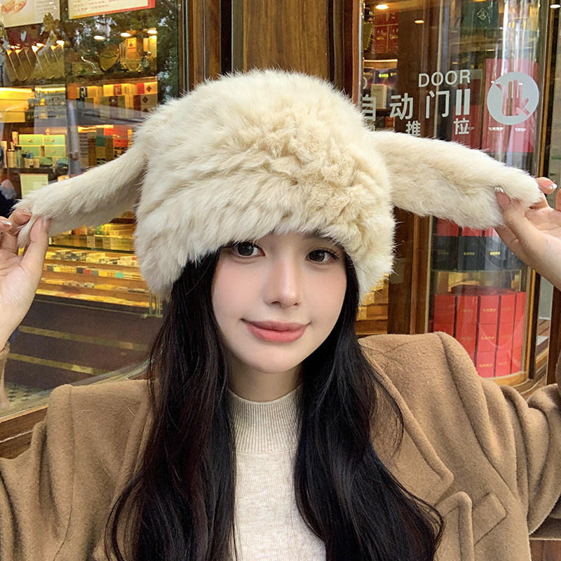 兔毛帽子可爱兔耳朵毛毛帽子保暖防寒帽显脸小护耳帽包头帽毛线帽,服饰配件/皮带/帽子/围巾,帽子,淘宝优惠券,粉丝福利购,淘宝优惠卷