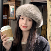 气质减龄水貂贝雷帽女士冬百搭貂皮帽保暖貂帽貂绒皮草帽子蓓蕾帽