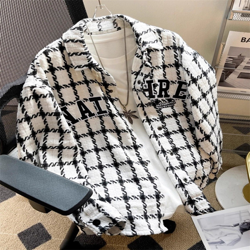 美式学院风格子刺绣棒球服潮