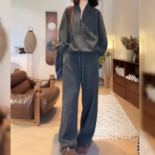 胖MM大码300斤时尚休闲套装女秋冬新款宽松显瘦卫衣阔腿裤两件套