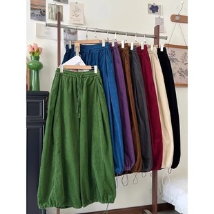 松紧腰阔腿裤 特大码 女宽松显瘦九分休闲花苞裤 300斤日系灯笼裤