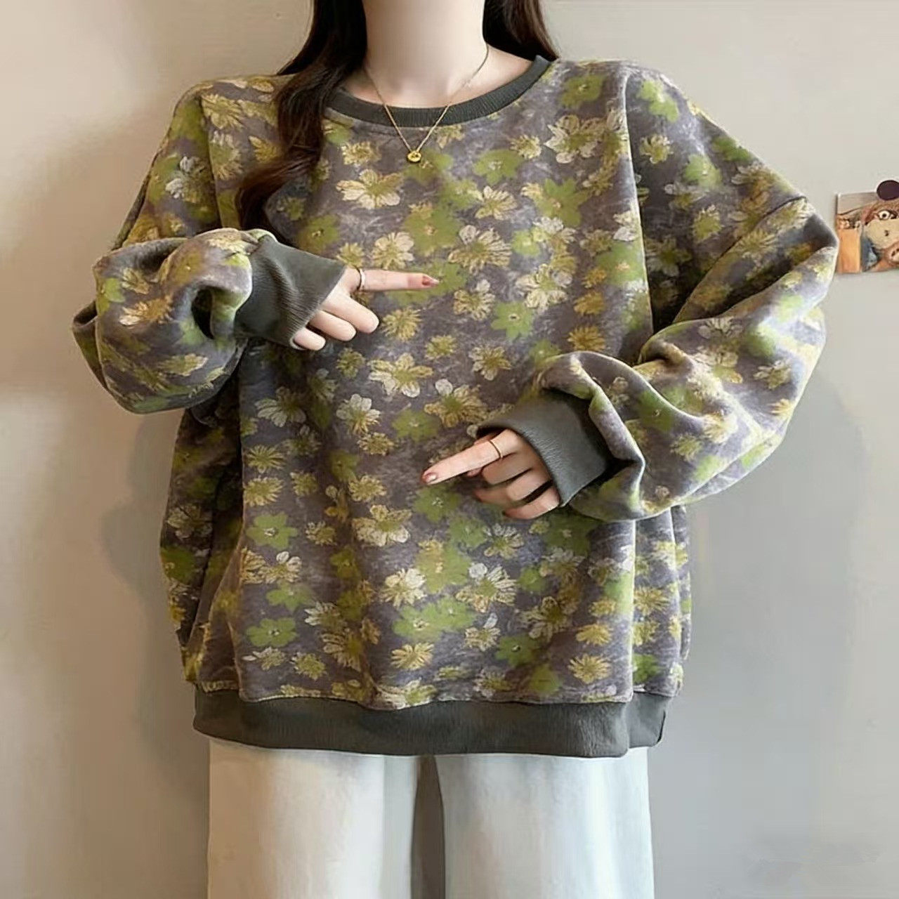 大码300斤复古碎花卫衣女秋冬宽松长袖套头显瘦打底衫慵懒风上衣2,女装/女士精品,卫衣/绒衫,淘宝优惠券,粉丝福利购,淘宝优惠卷