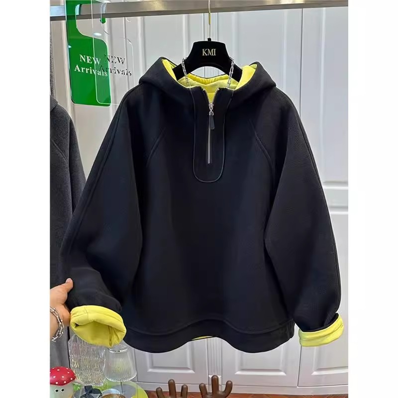 卫衣女宽松加厚保暖拼接上衣