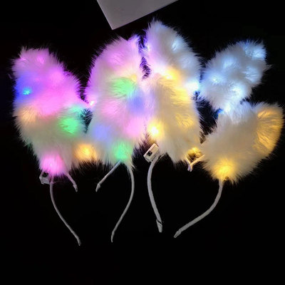 新款发光兔耳朵狐狸毛兔耳