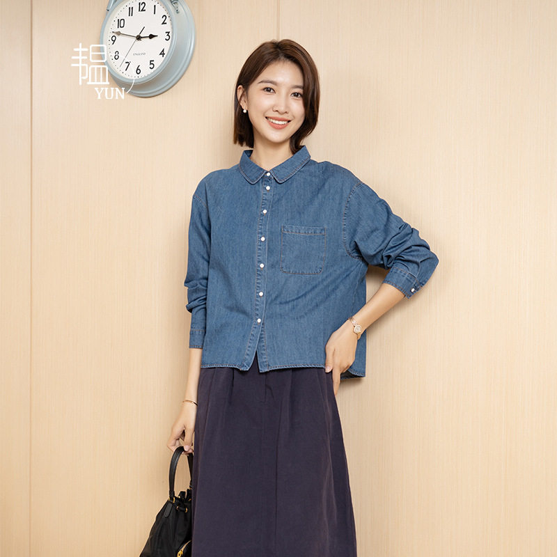 yun韫纯棉衬衫春秋春装女款牛仔衬衣高级感职业上衣通勤女装上衣