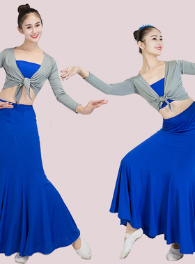 新款傣族舞蹈演出服孔雀舞蹈服女傣族裙表演服包臀鱼尾裙练习裙