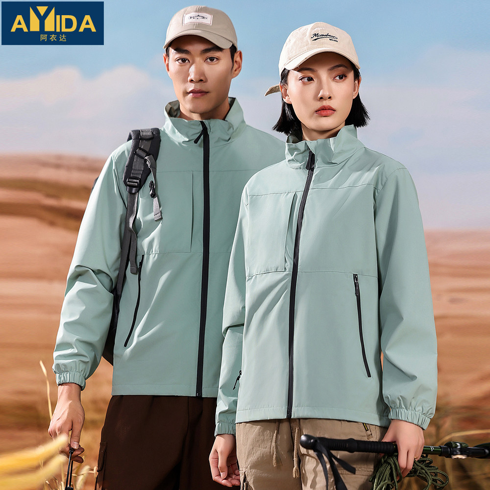 秋薄款无帽冲锋衣工作服定制刺绣冲锋衣