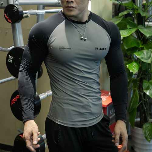 冰丝2026秋季新款健身紧身衣男长袖高弹速干吸汗修身运动训练T恤