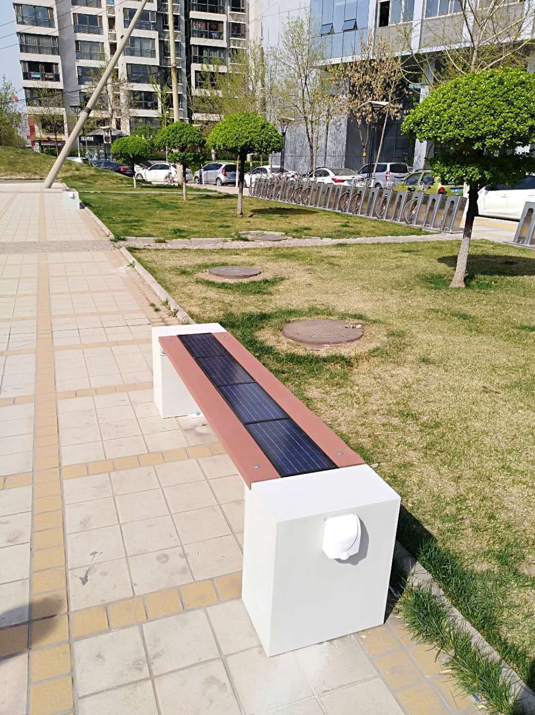 智慧城市太阳能公共座椅城市环境公园街边休息亭边休息边充电椅子