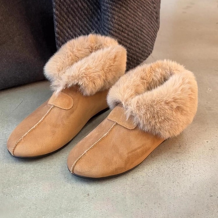 复古加绒内增高防滑保暖毛毛鞋女