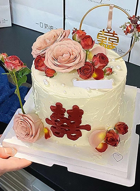 情侣结婚订婚纪念日双喜甜品台网红仿真蛋糕模型摆件定制模具