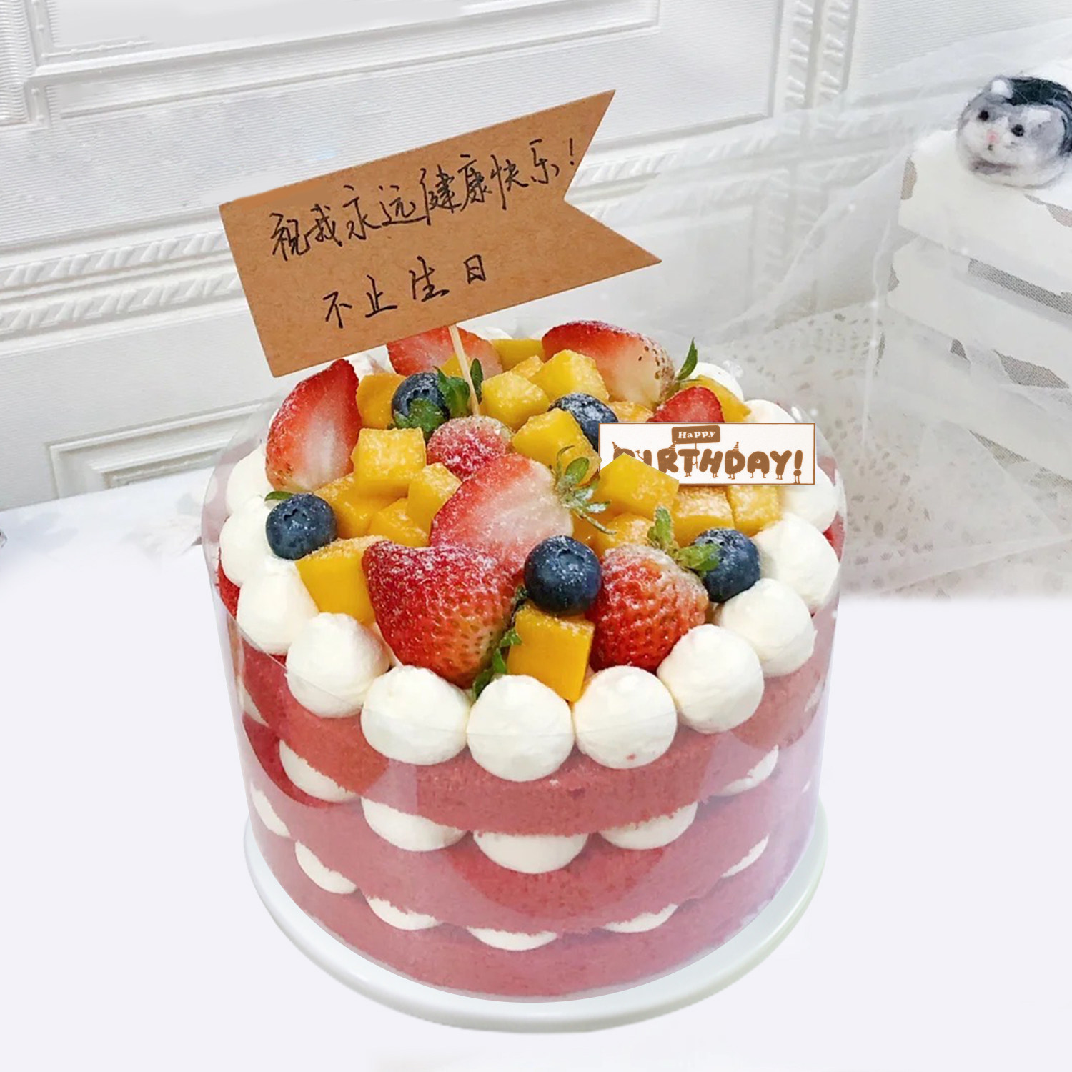 白色奶油仿真蛋糕 黑蝴蝶结摆件手工 DIY 道具生日拍照假蛋糕模型
