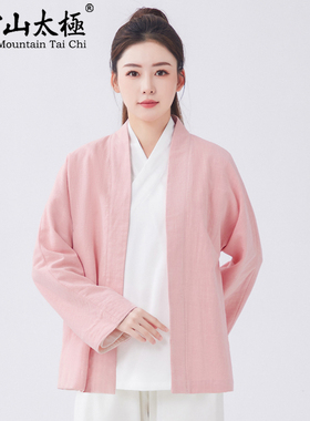 新款武当山太极服饰棉麻汉服交领里衣打底衫中国风开衫内搭斜襟款