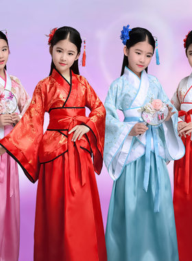 儿童古装女汉服唐装秦朝春秋战国三国贵妃服汉朝格格古代演出服装