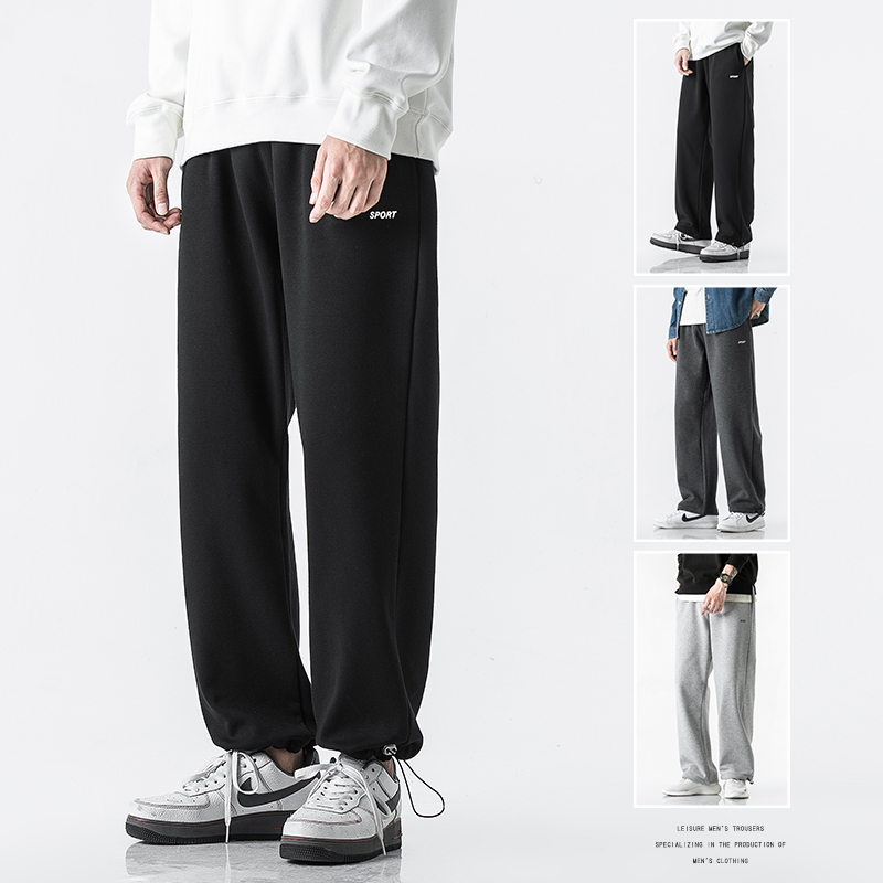 抽绳束脚裤男黑色运动裤宽松直筒