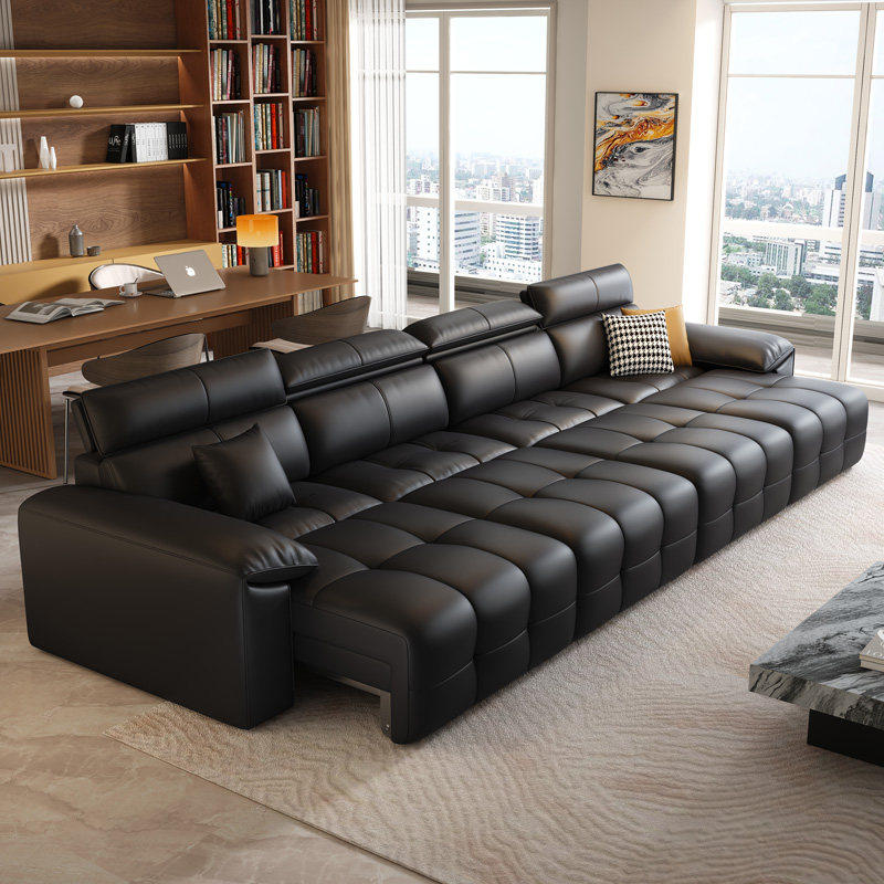 意式电动沙发床极简三人位小户型多功能伸缩真皮沙发客厅零靠墙