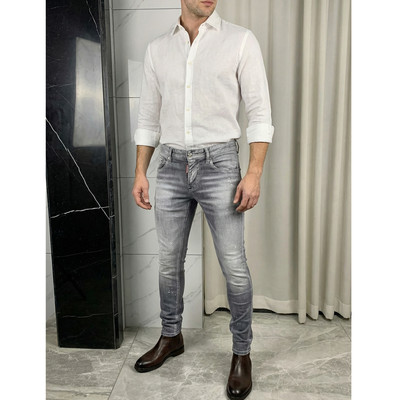 男装水洗灰色漆点D2修身牛仔裤