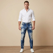 四季 笑脸刺绣D2弹力修身 长裤 欧潮概念男装 DSQUARE补丁小脚牛仔裤