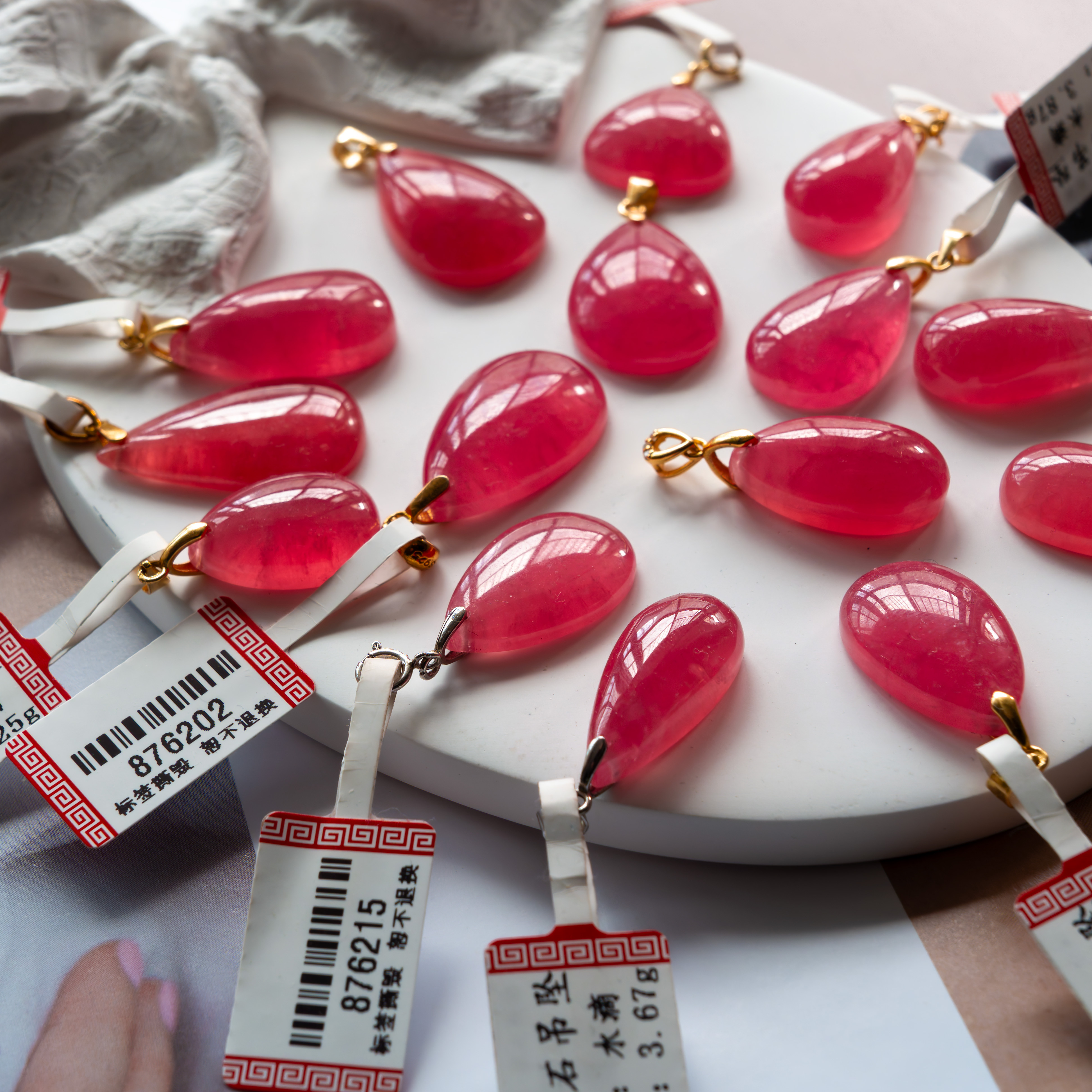 天然阿根廷冰种水滴爱心红纹石银镶嵌项粉链吊坠可爱定制女神专属