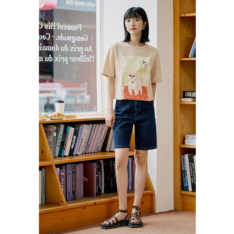 【cc真划算】知弥先生系列印花绣花t恤宽松18226057