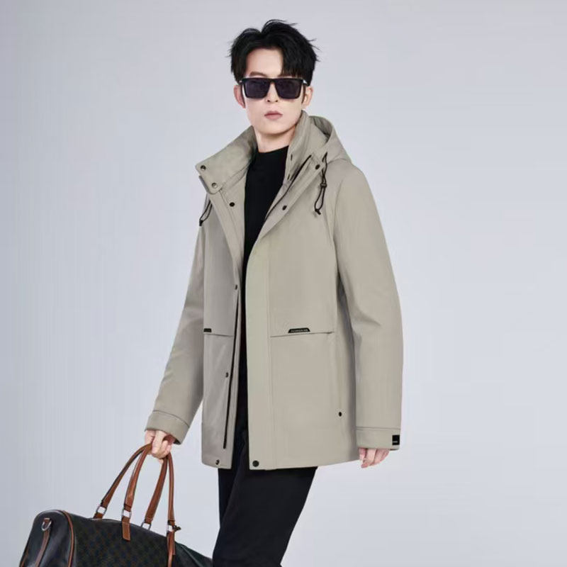 中长款连帽羽绒服半九成品衣壳男
