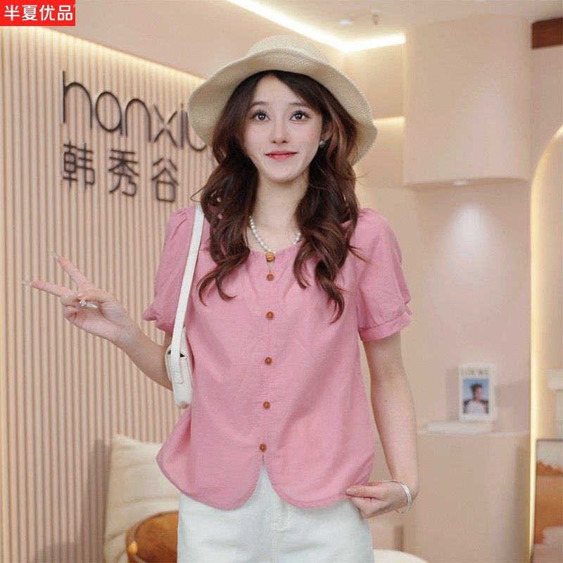 巨好看法式时尚泡泡短袖衬衫女士夏季新款宽松衬衣小个子洋气上衣