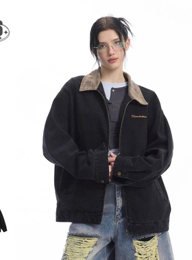 Cannotsurpass美式复古重磅水洗黑色底特律夹克男女牛仔外套潮W30