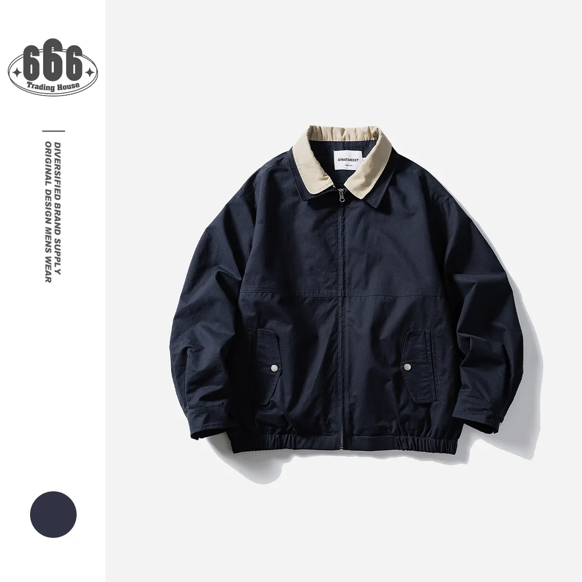 AIMATARGET日系复古全棉双层领哈灵顿外套休闲工装夹克男士CJ095
