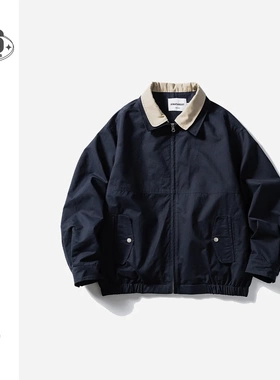AIMATARGET日系复古全棉双层领哈灵顿外套休闲工装夹克男士CJ095