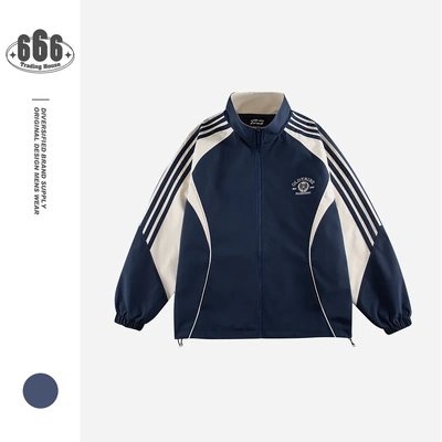 OLDTRIBE学院风复古拼色条纹立领运动外套男女宽松潮牌夹克JK233